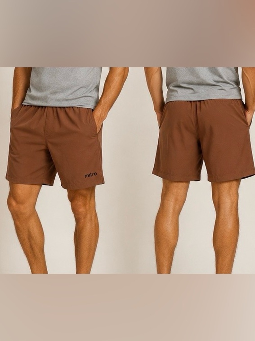 Mitre Athletic Shorts MenXL Brown Heathered Laser Cut Vents Activewear Gym Sport